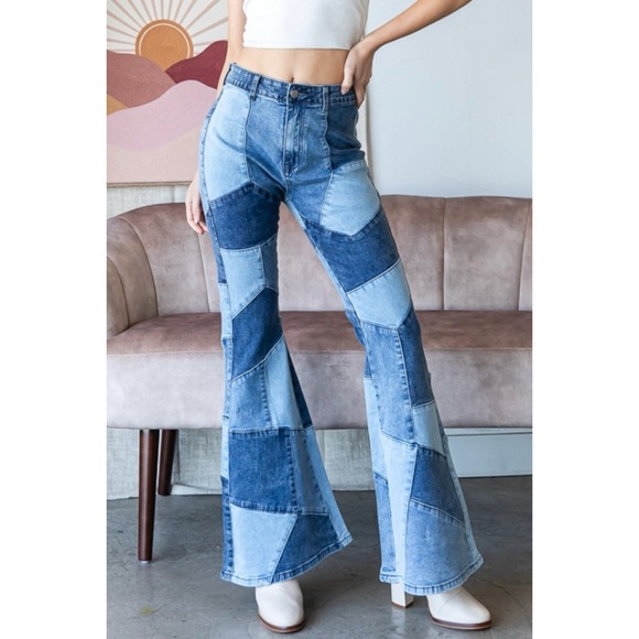 Oli & Hali Washed Patchwork Denim Flares - Picture 8 of 11